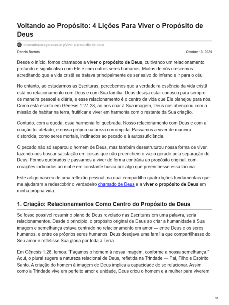 4 Lições para Viver o Propósito de Deus | PDF | Deus | Amor