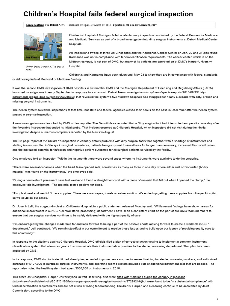 Children’s Hospital Fails Federal Surgical Inspection | PDF | Joint ...