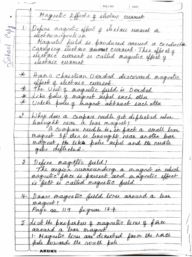 Physics Notes Magnetic Effects of Electric Current Class 10 | PDF