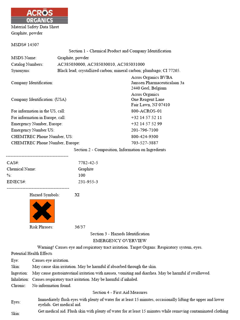 Graphite Powder MSDS Overview | PDF | Breathing | Personal Protective ...