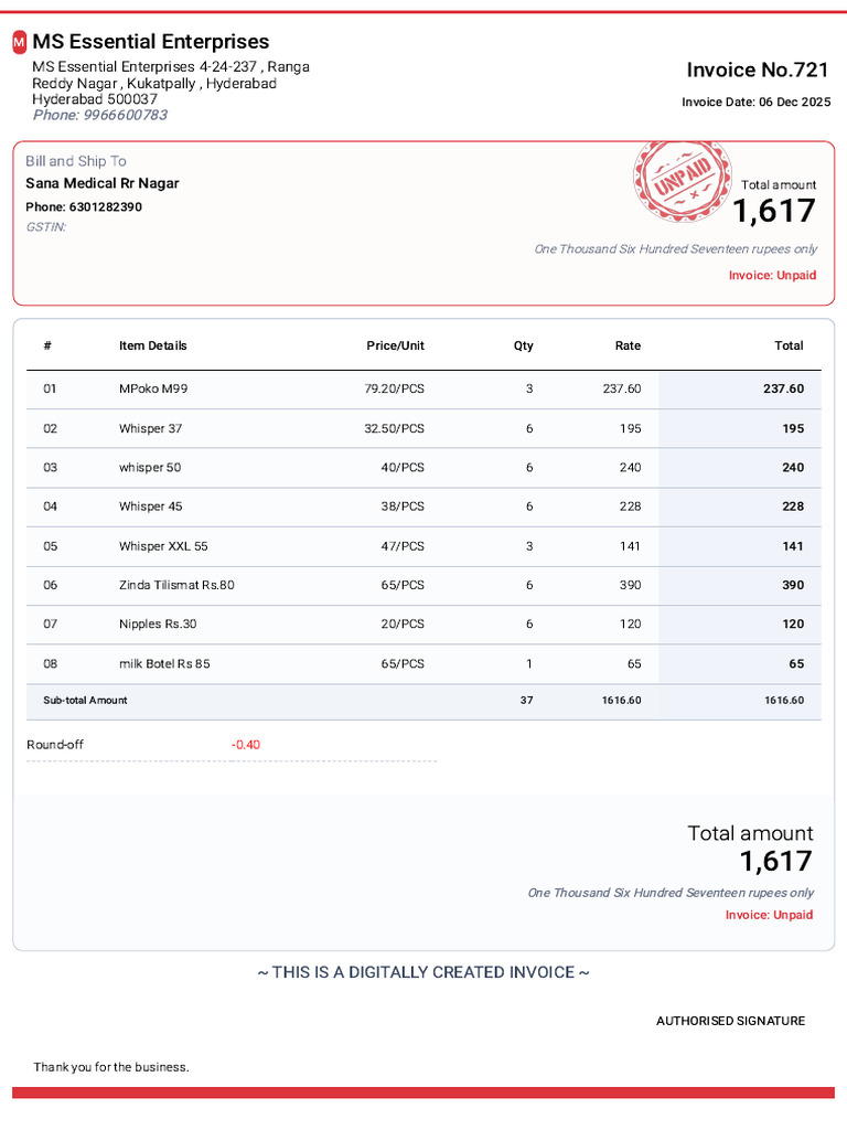 Unpaid Invoice for MS Essential Enterprises | PDF | Business Documents ...
