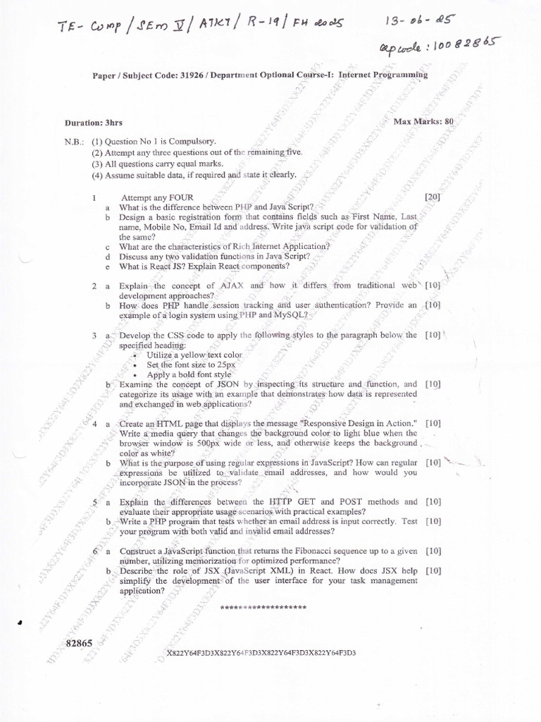 IP Question Paper | PDF