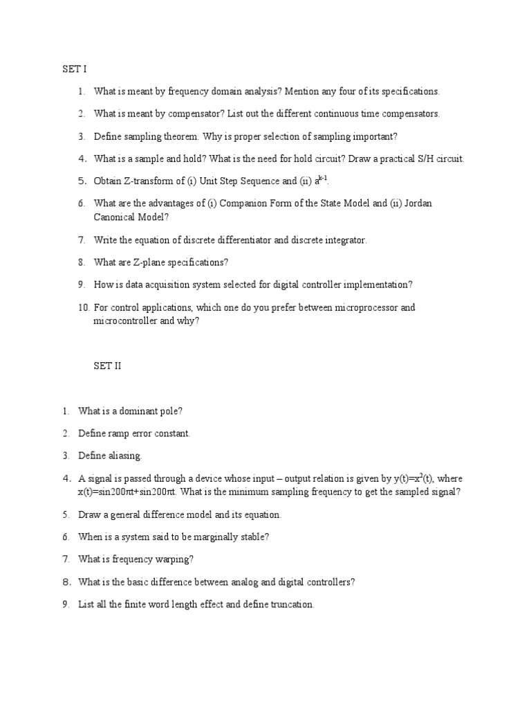 Digital Control Engineering Model Question Paper | PDF | Control ...