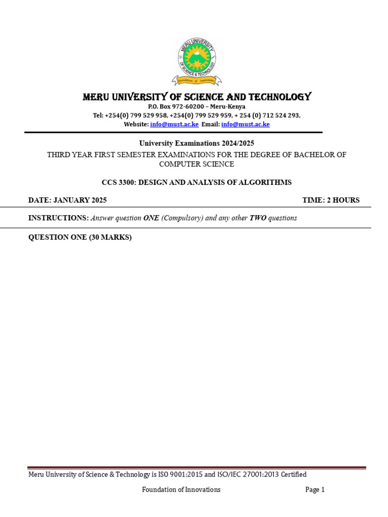 Meru University Computer Science Exam 2025 | PDF | Algorithms ...