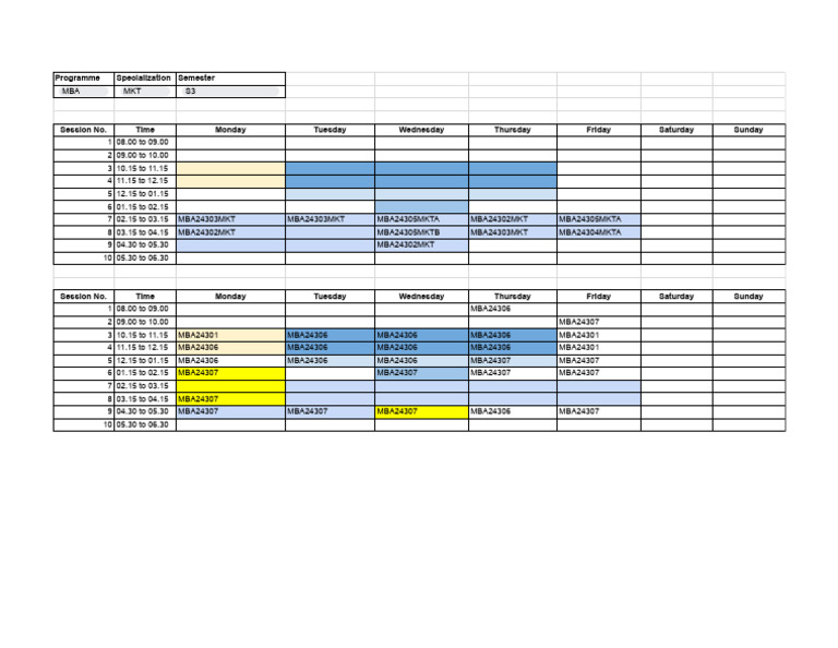 MBA Marketing Semester Schedule | PDF