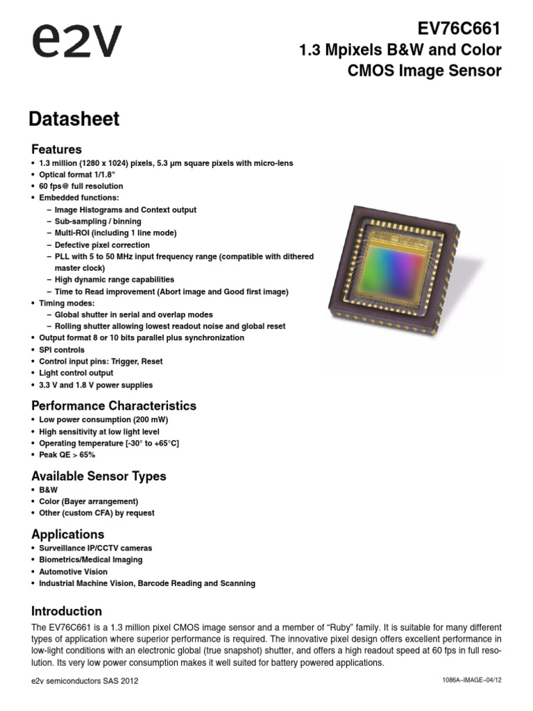EV76C661 CMOS Image Sensor Datasheet | PDF | Pixel | Power Supply