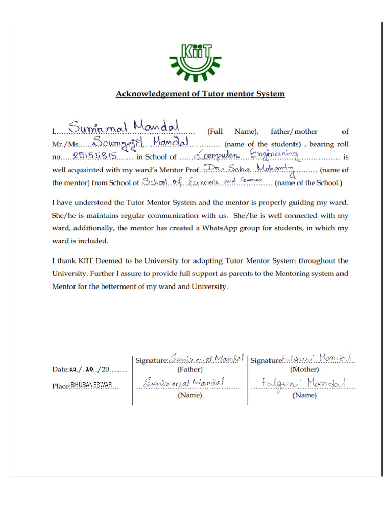 Acknowledgment of Tutor Mentor..... | PDF
