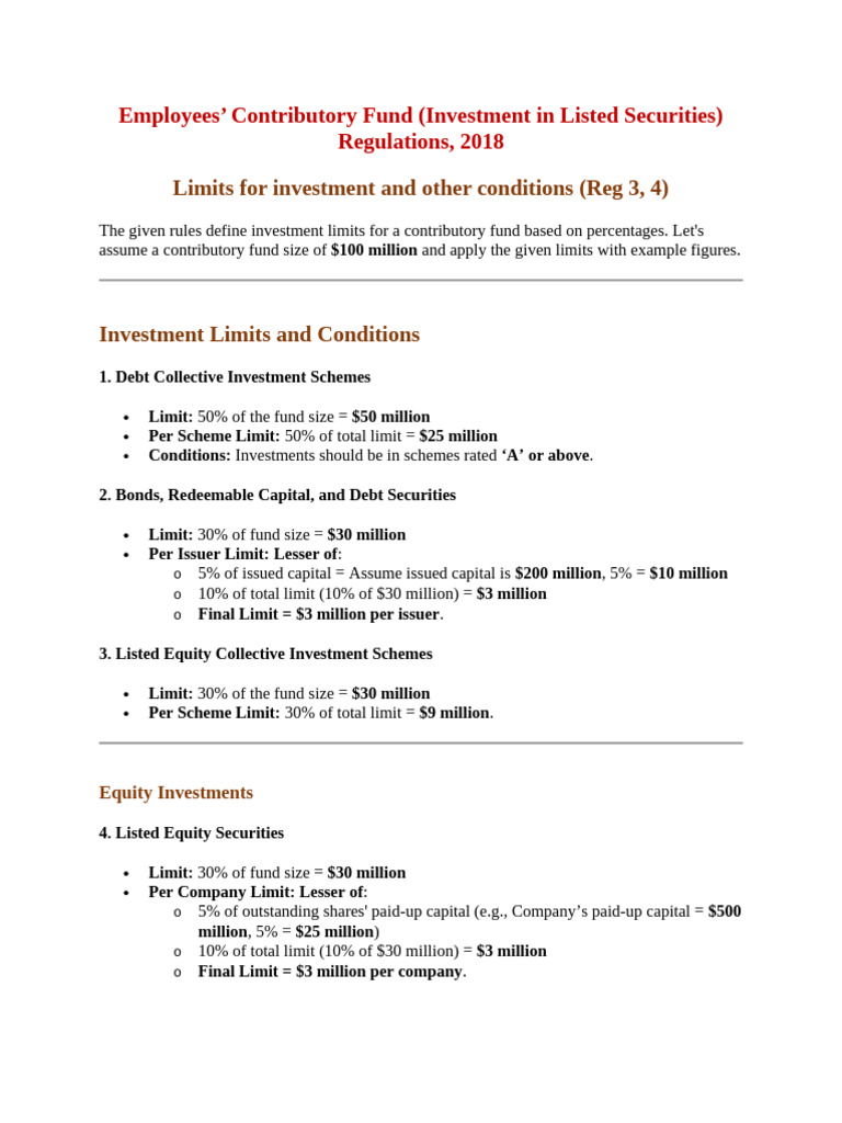 Investment Limits for Contributory Funds | PDF | Securities (Finance ...
