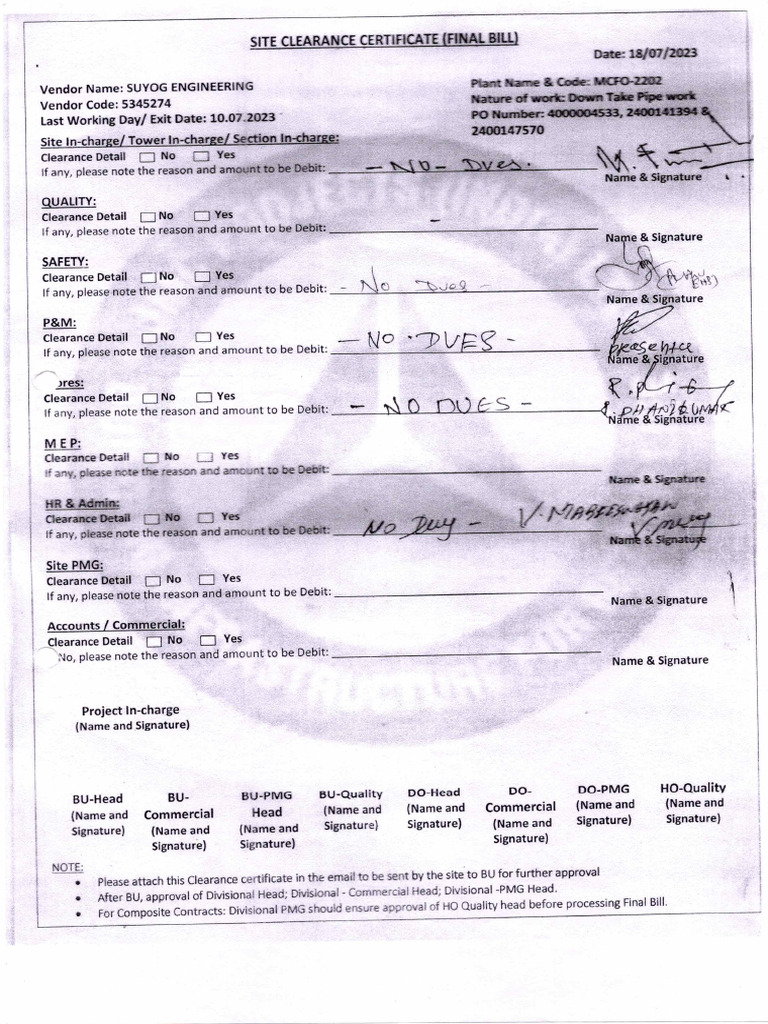 Site Clearance Cert | PDF
