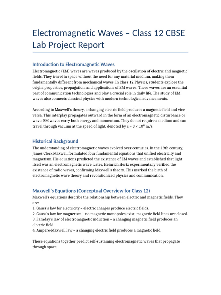 EM Waves Lab Project Avani | PDF | Electromagnetic Radiation | Waves