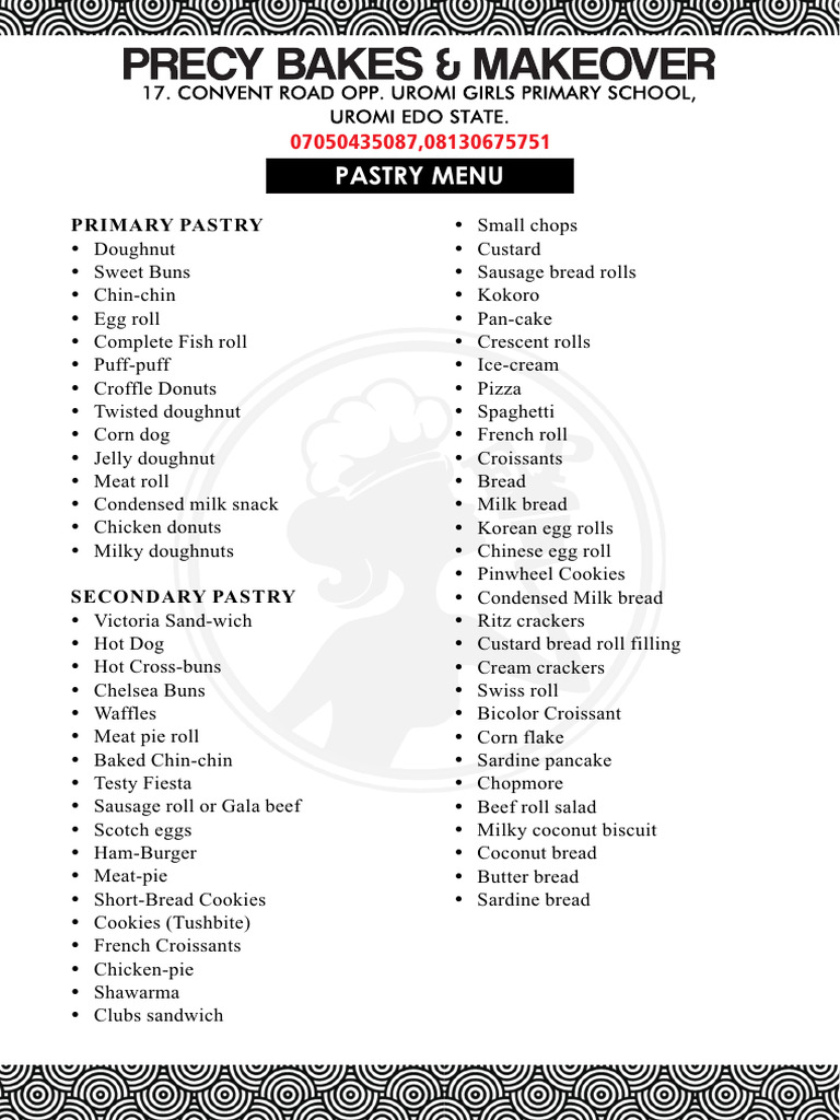 Comprehensive Pastry Menu Guide | PDF