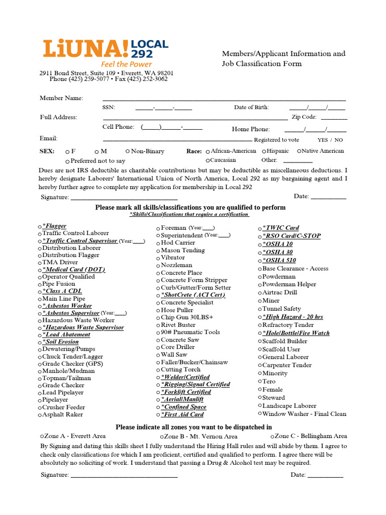Members/Applicant Information and Job Classification Form: Race: Sex | PDF