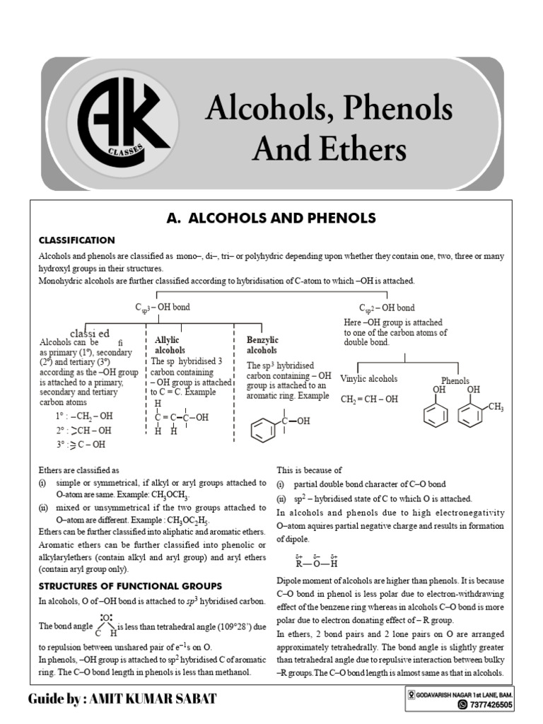 Alcohol Phenol | PDF | Ether | Chemical Reactions