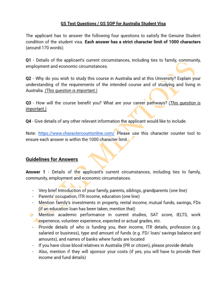 GS Test Questions for Australia Visa | PDF | Cost Of Living