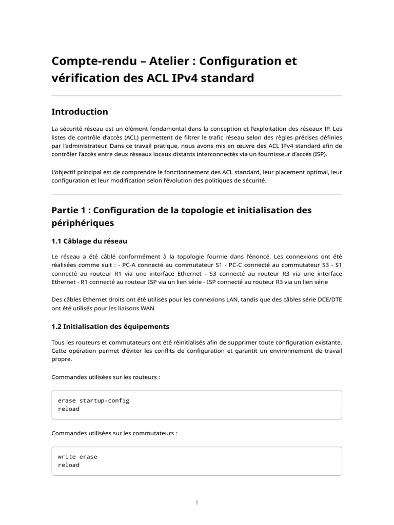 Configuration des ACL IPv4 Standard | PDF | Adresse IP | Routeur