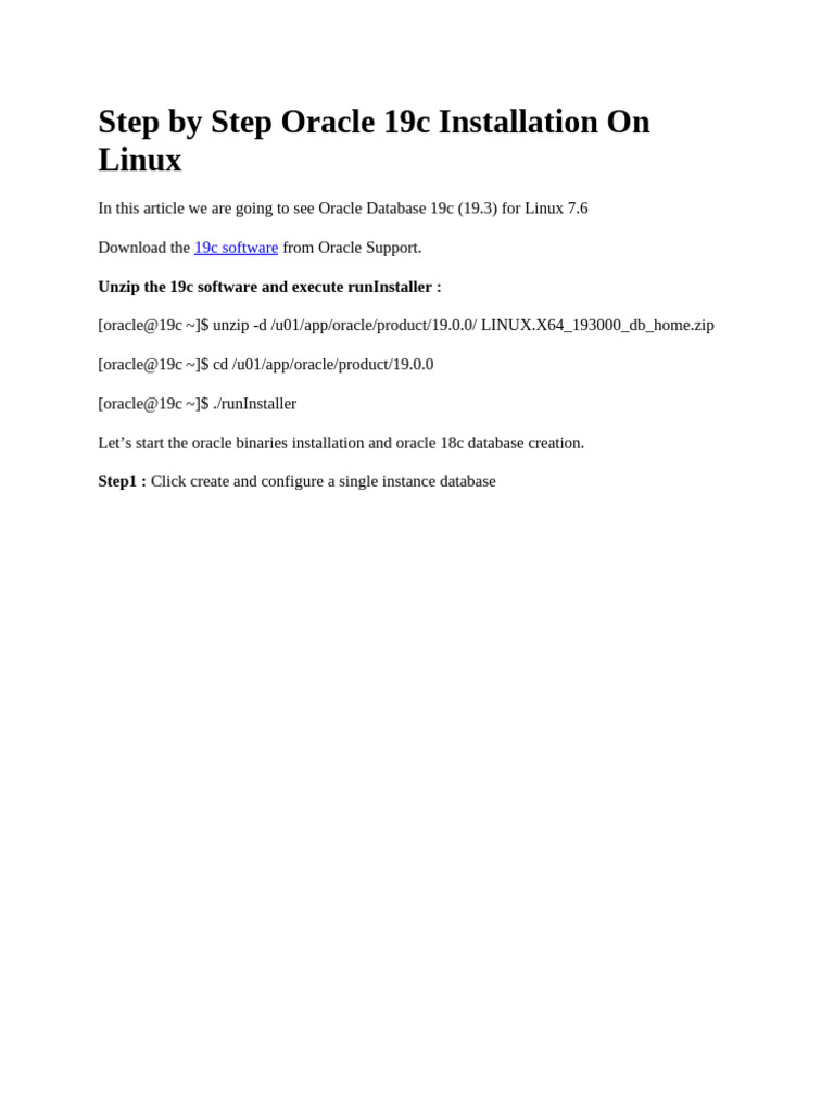 Oracle 19c Installation Guide for Linux | PDF | Databases | Software