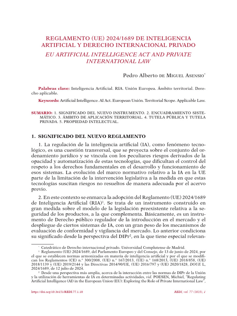 Reglamento UE 2024/1689: IA y Derecho Privado | PDF | Inteligencia ...