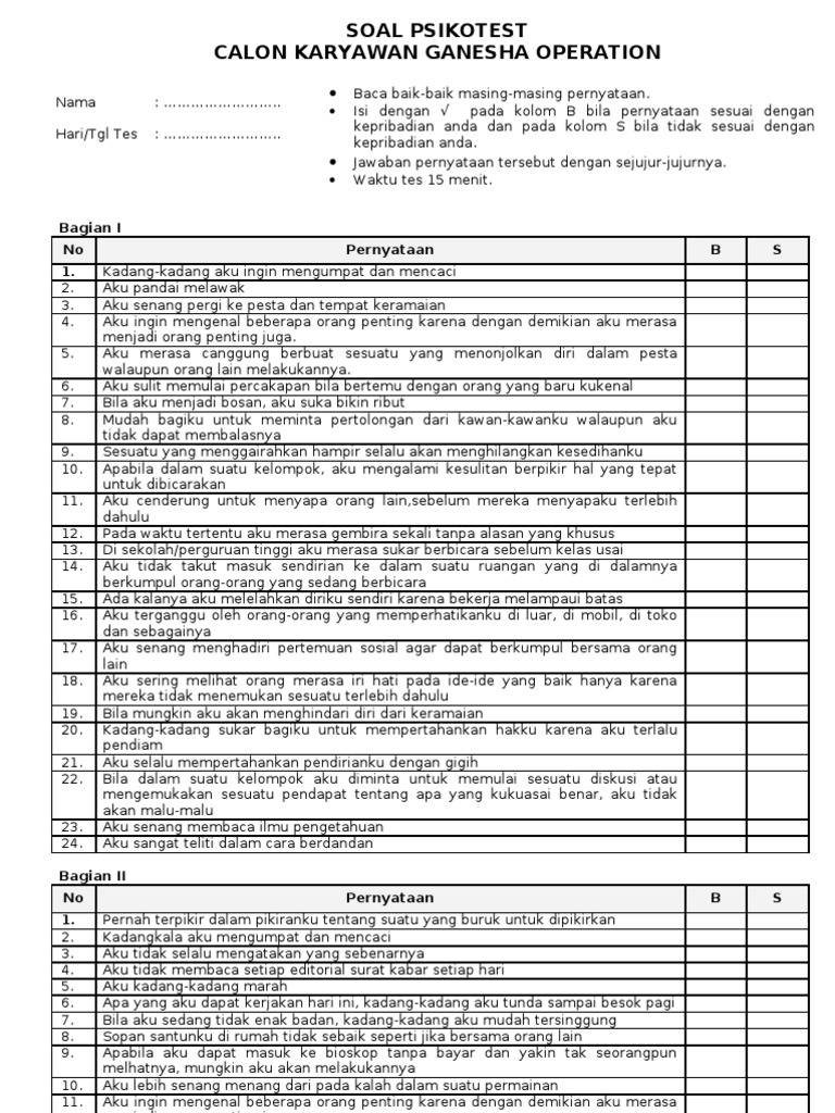 Soal Psikotest