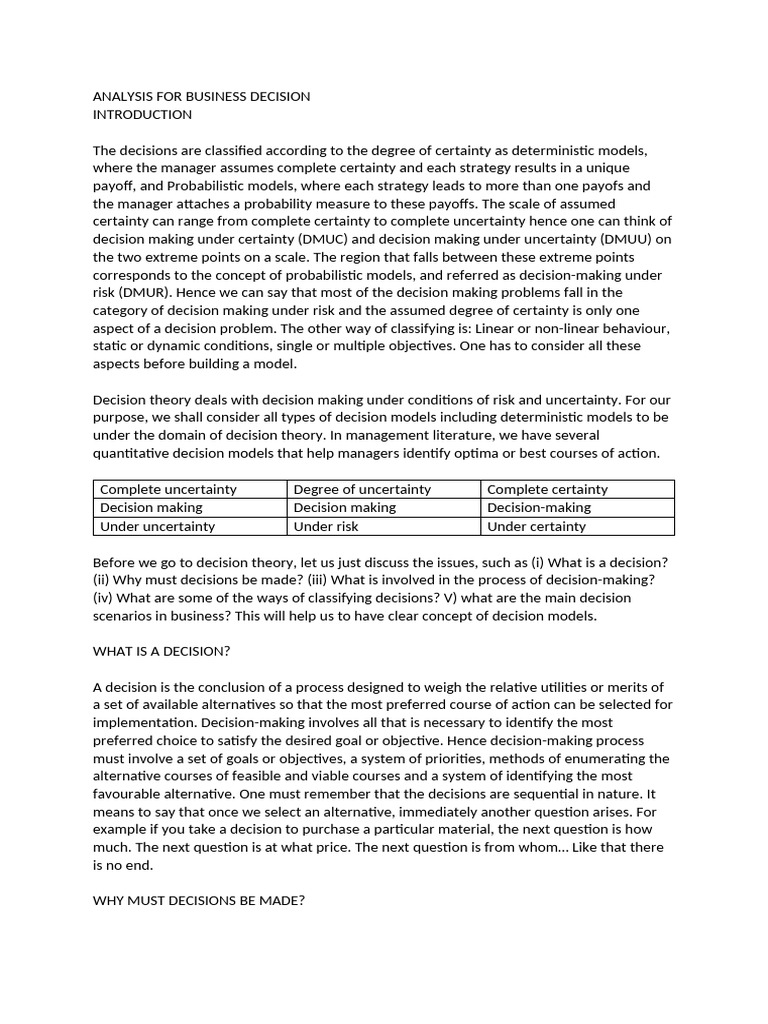Business Decision-Making Models Explained | PDF | Decision Theory ...