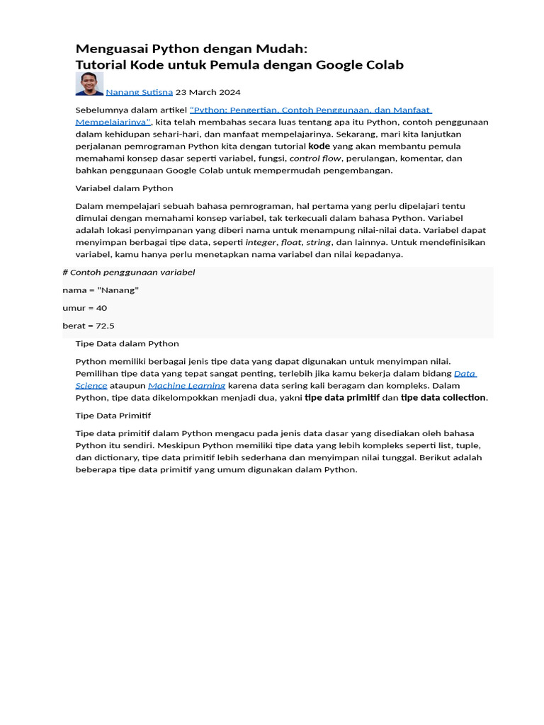 Tutorial Pemula Python di Google Colab | PDF