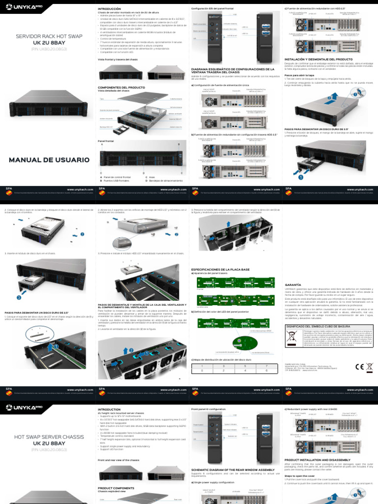 Manual del Chasis Servidor Rack 2U | PDF | Disco duro | Residuos