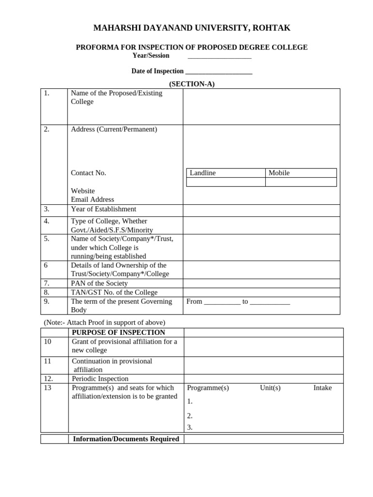 Degree College Inspection Proforma | PDF