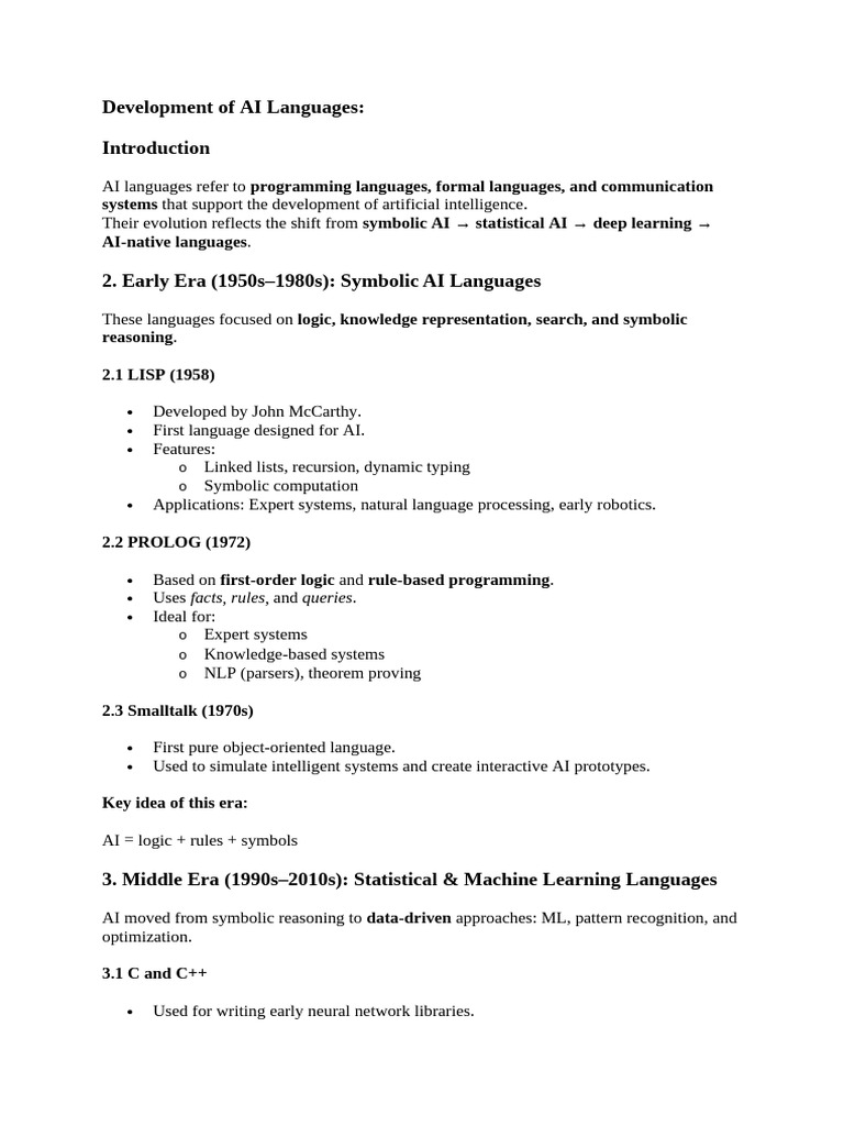 Evolution of AI Programming Languages | PDF | Artificial Intelligence ...