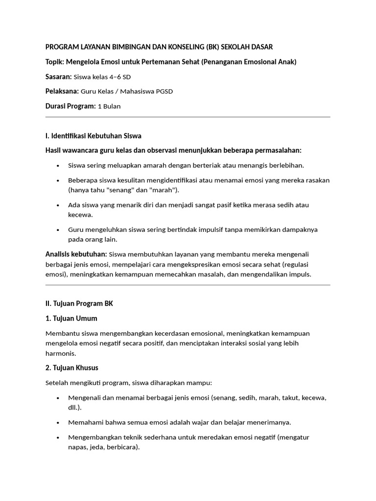 Program BK: Mengelola Emosi Anak SD | PDF