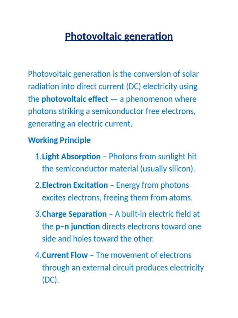 Photovoltaic Generation Explained | PDF | Solar Cell | Photovoltaics