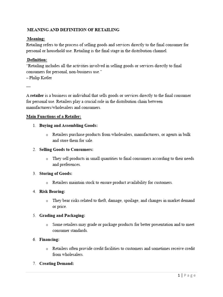 Understanding Retailing: Definitions & Types | PDF | Retail | Franchising