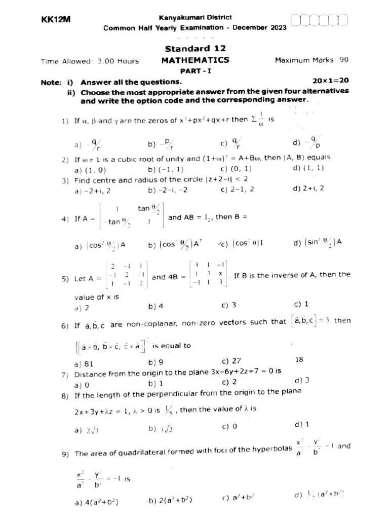 Mathematics Exam Paper December 2023 | PDF | Equations | Algebra