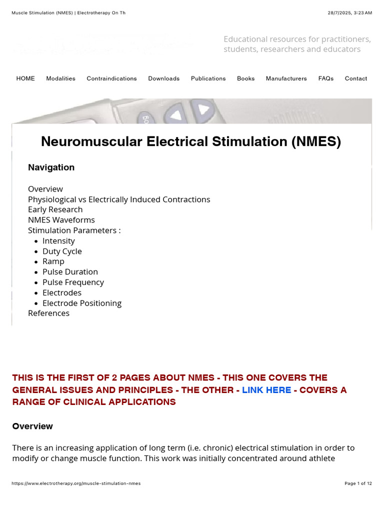 NMES: Overview and Applications | PDF | Neuroscience