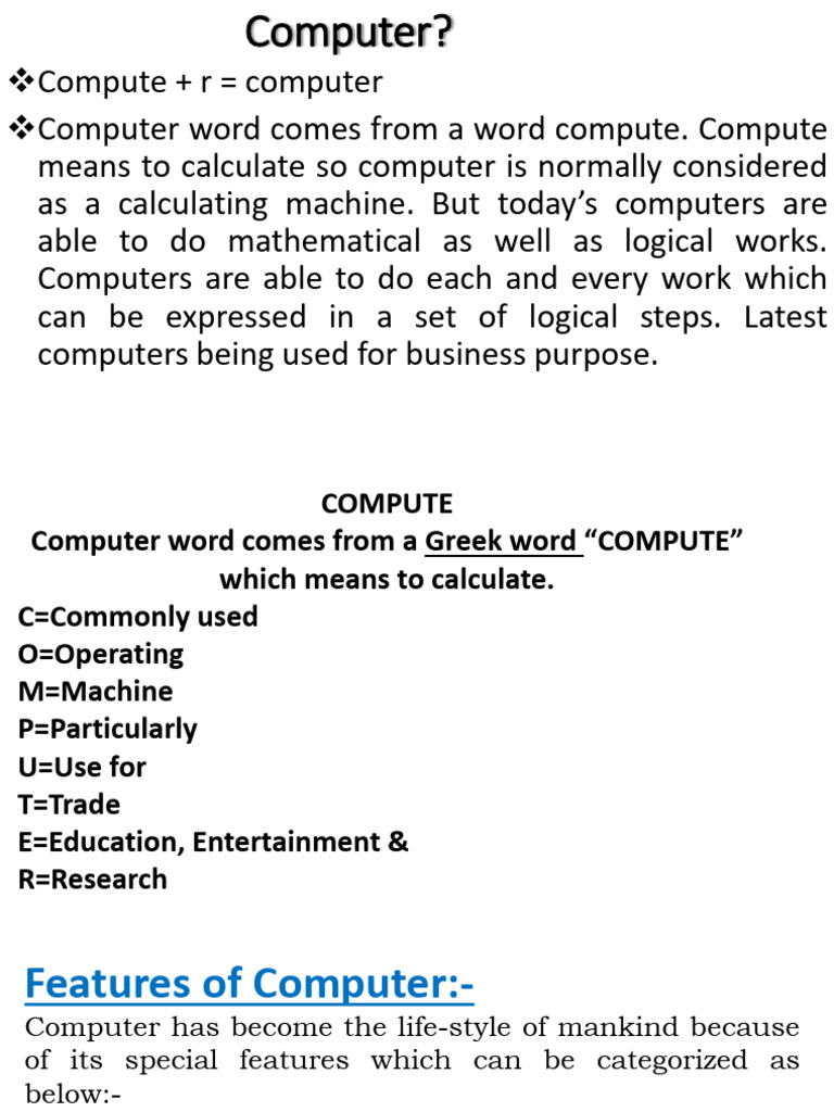 Understanding Computers: Features & Types | PDF | Random Access Memory ...