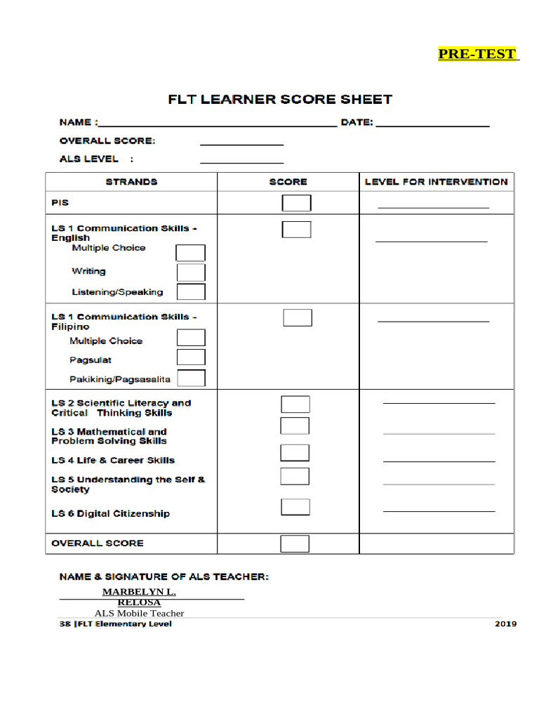 FLT Elem. Score Sheets | PDF