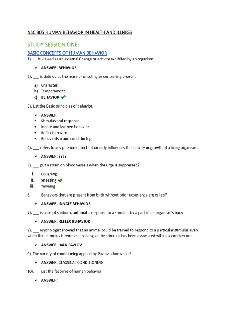 NSC 305 HUMAN BEHAVIOR IN HEALTH AND ILLNESS | PDF | Parenting ...