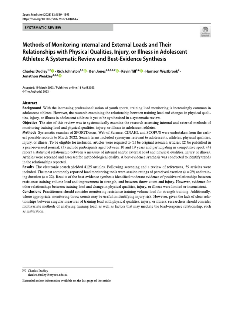 (Dudley 2023) Methods of Monitoring Internal and External Loads and ...