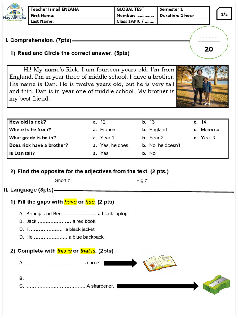 English Comprehension Test for Students | PDF