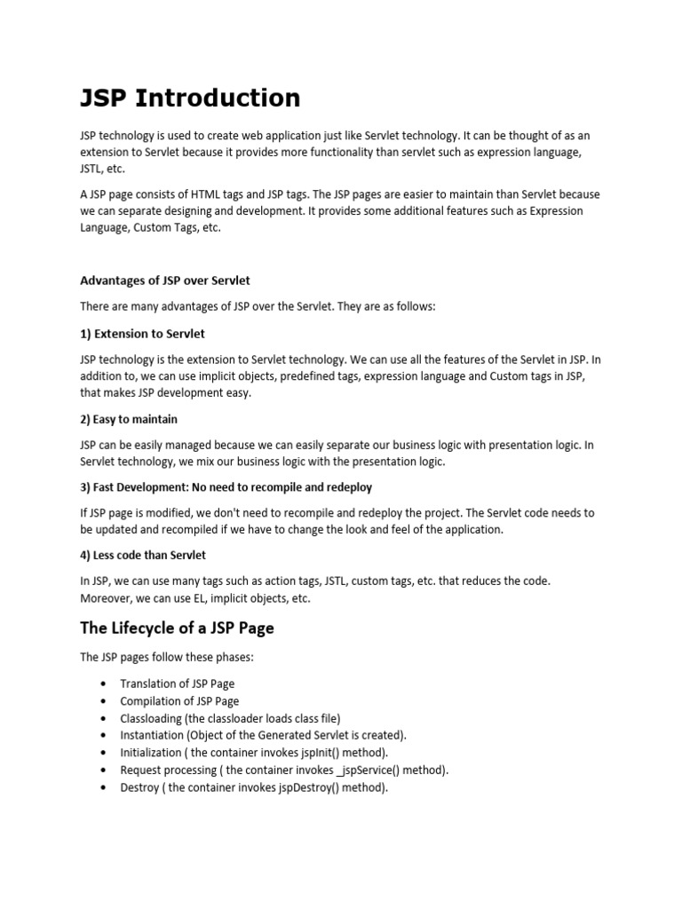 JSP Technology Overview and Benefits | PDF | Computer Programming ...
