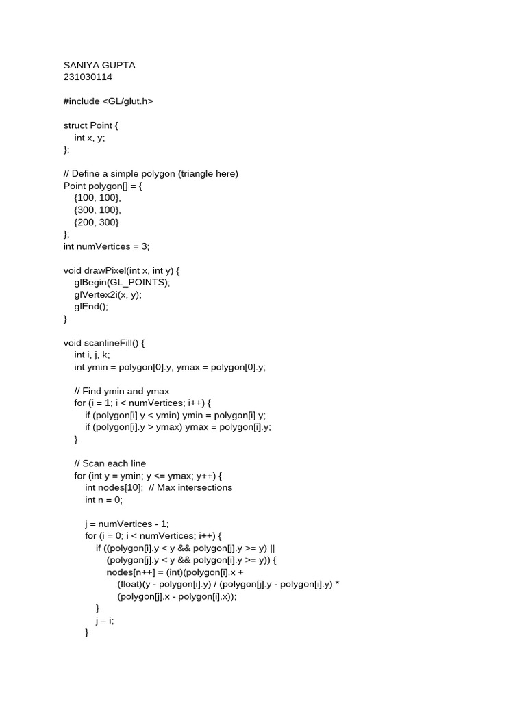 Simple Scanline Fill Algorithm in C++ | PDF