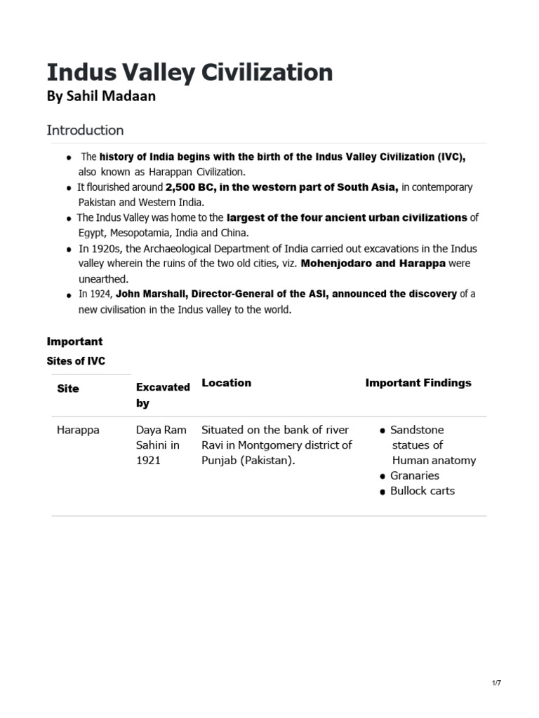 Indus Valley Civilization Overview | PDF