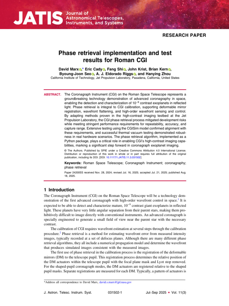 Phase Retrieval for Roman CGI Testing | PDF | Optics | Waves