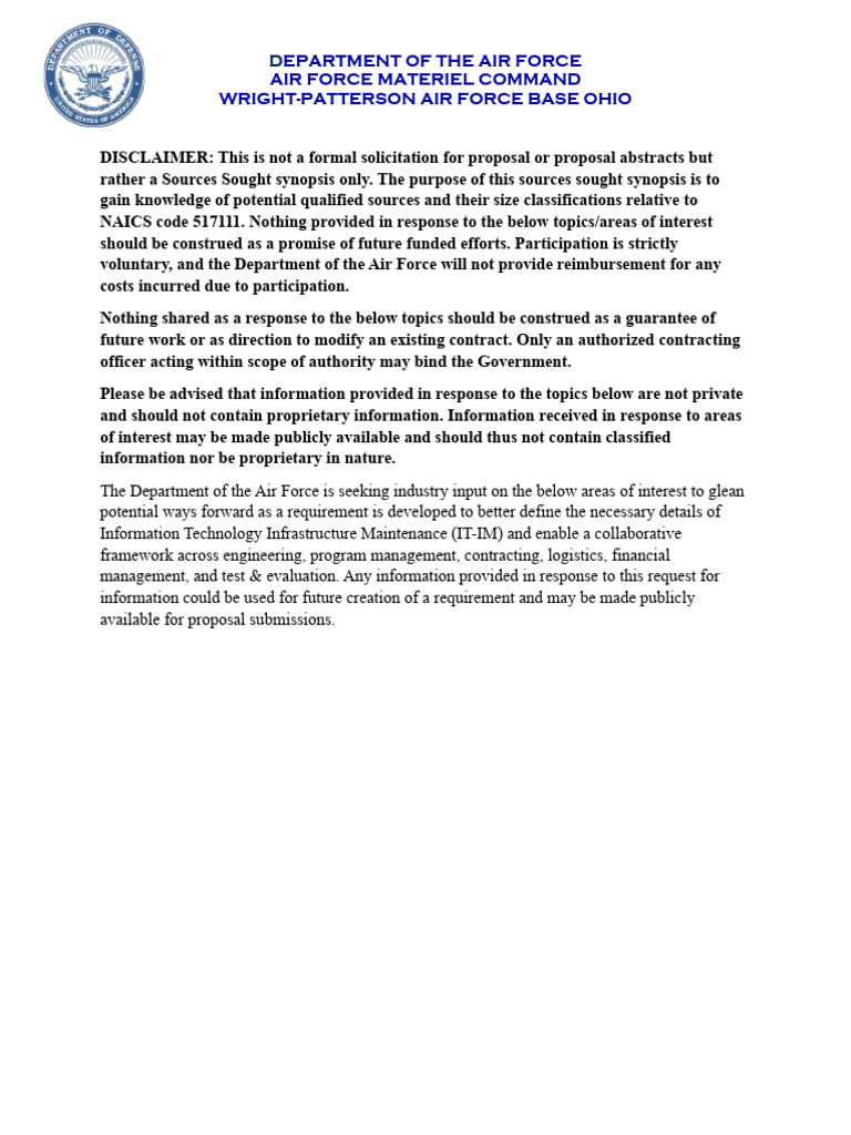 Air Force IT Infrastructure Maintenance RFI | PDF | Information