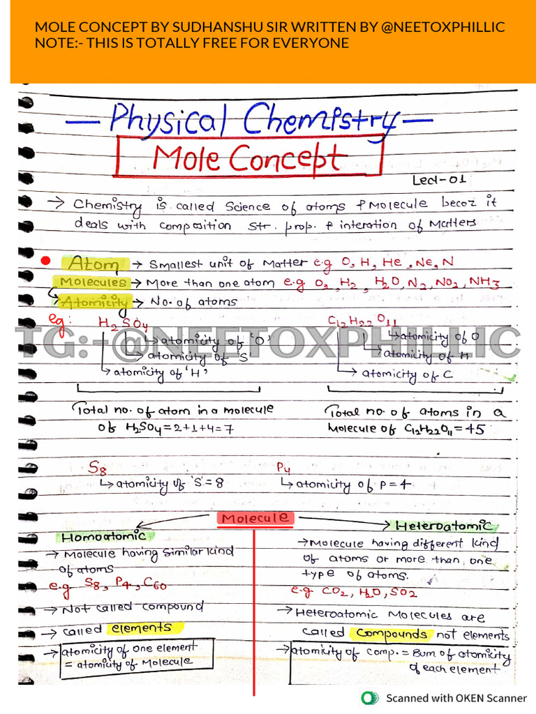 Free Mole Concept PDF by Sudhanshu | PDF