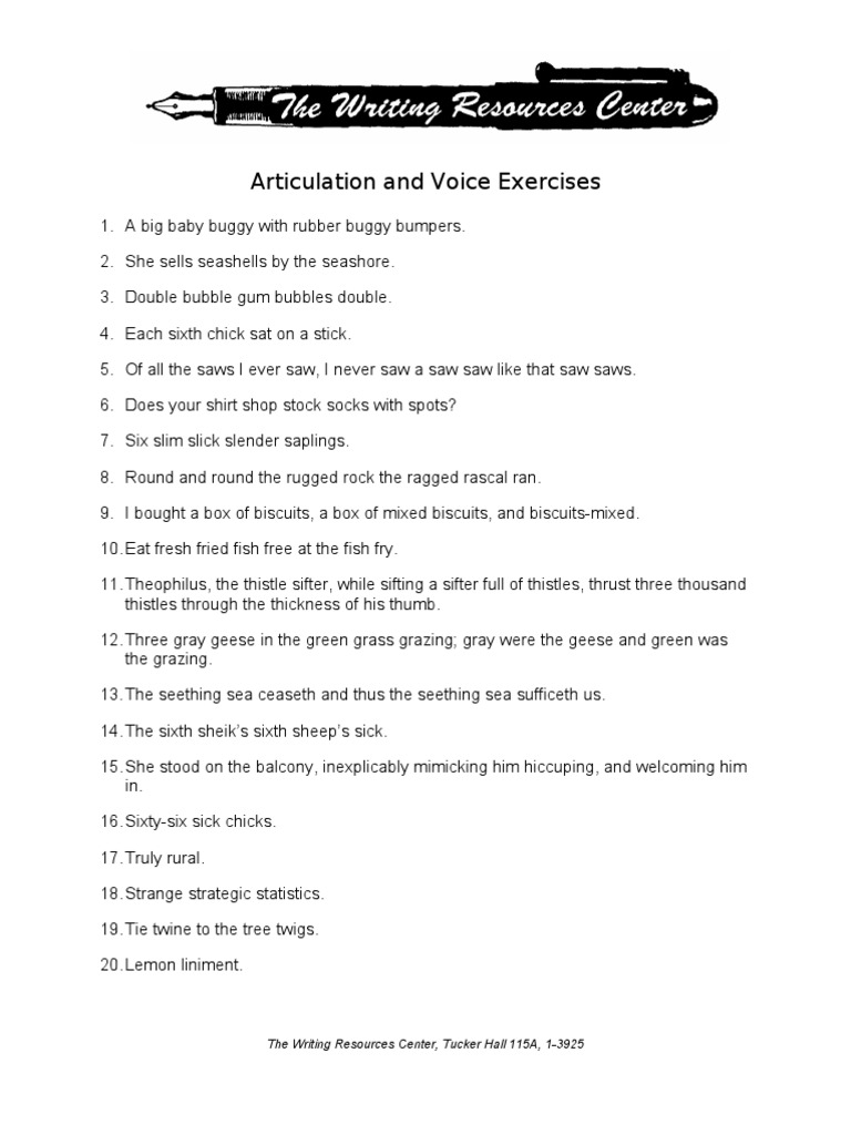 Articulation and Voice Exercises PDF
