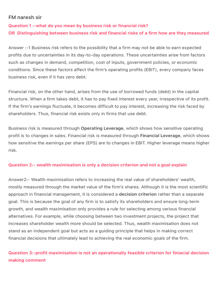 Business vs Financial Risk Explained | PDF | Capital Structure | Net ...