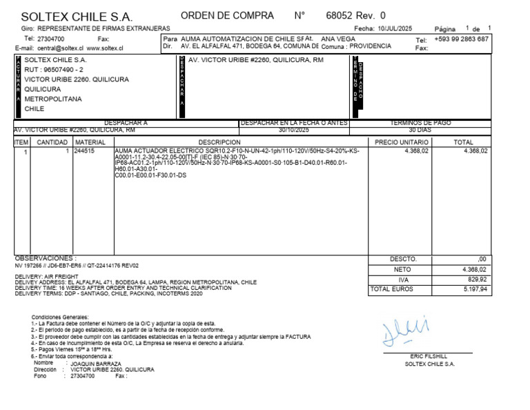 Orden de Compra AUMA Chile 2025 | PDF
