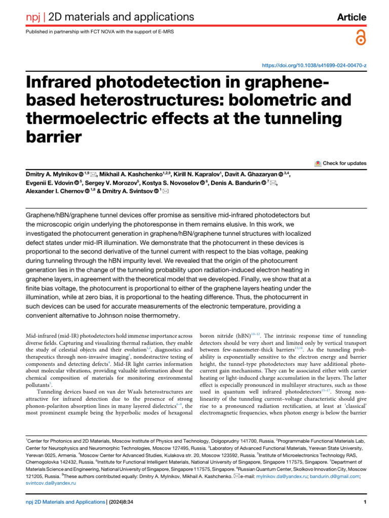 Infrared Photodetection in Graphene Heterostructures | PDF | Graphene ...