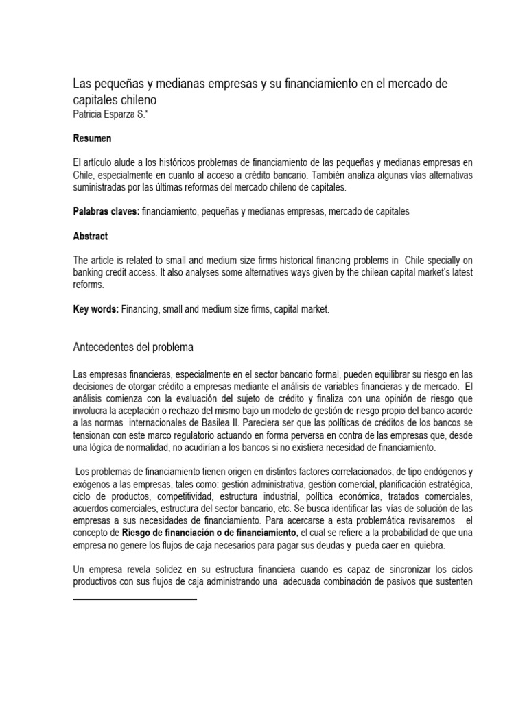 Las Pequeñas y Medianas Empresas y Su Financiamiento en El Mercado de ...
