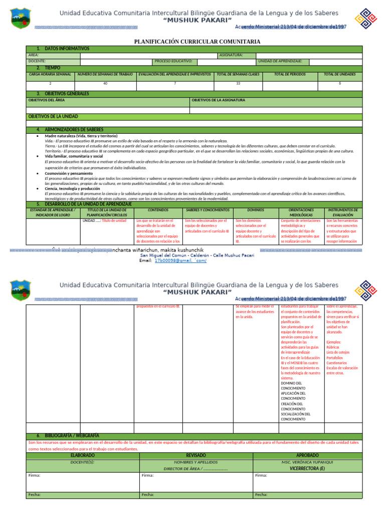 Planificación Curricular EIB Mushuk Pakari | PDF | Plan de estudios ...