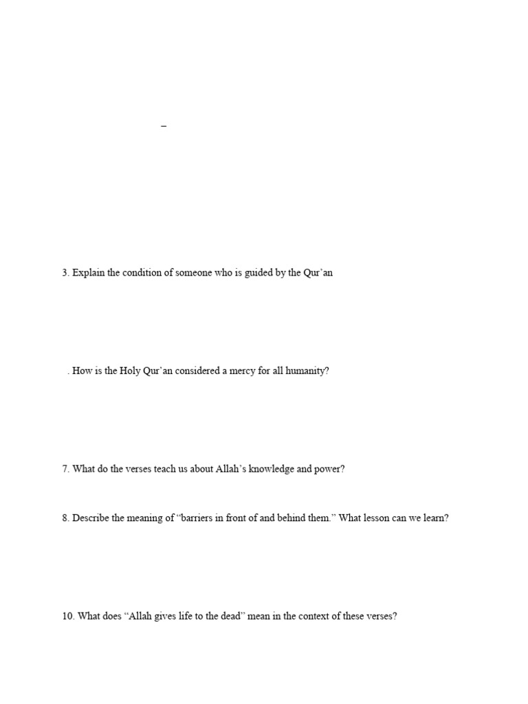 Islamic Revision Worksheet Year 9 | PDF | Prayer | Semitic Words And ...